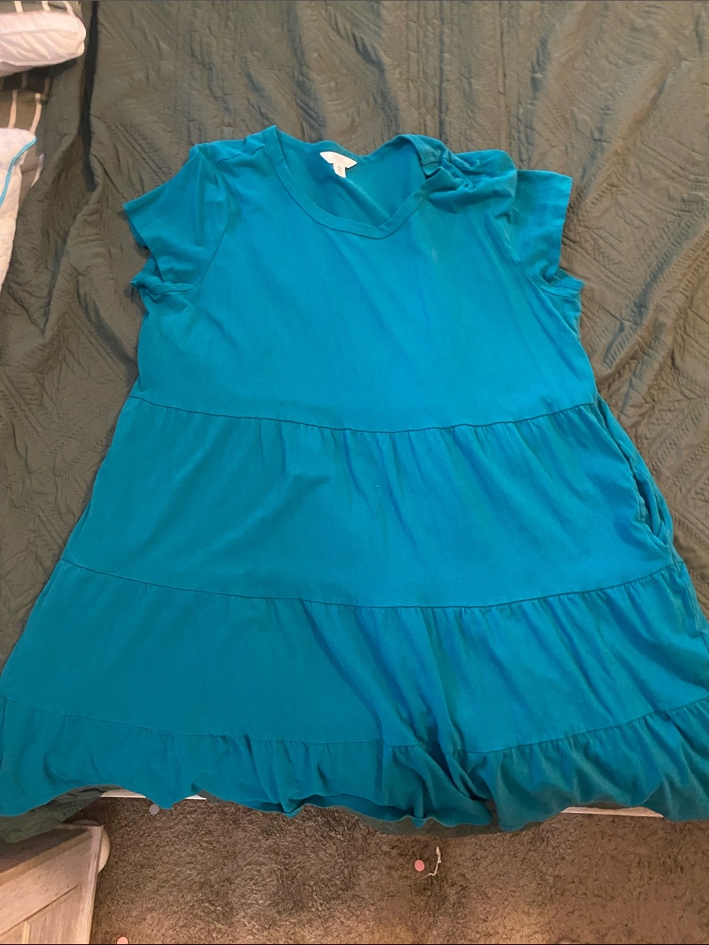 Time and Tru Teal Tiered Short Sleeve Girls' Dress